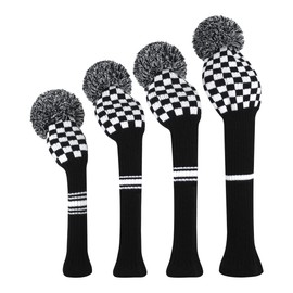 Scott Edward Knitted Golf Head Covers 4PCS Handmade Fit Well for Driver and Fairway Woods with Long Neck Pom Pom Golf Club Headcovers Set