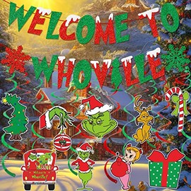 Welcome to Whoville Banner - Christmas Decorations in Green for Party Supplies