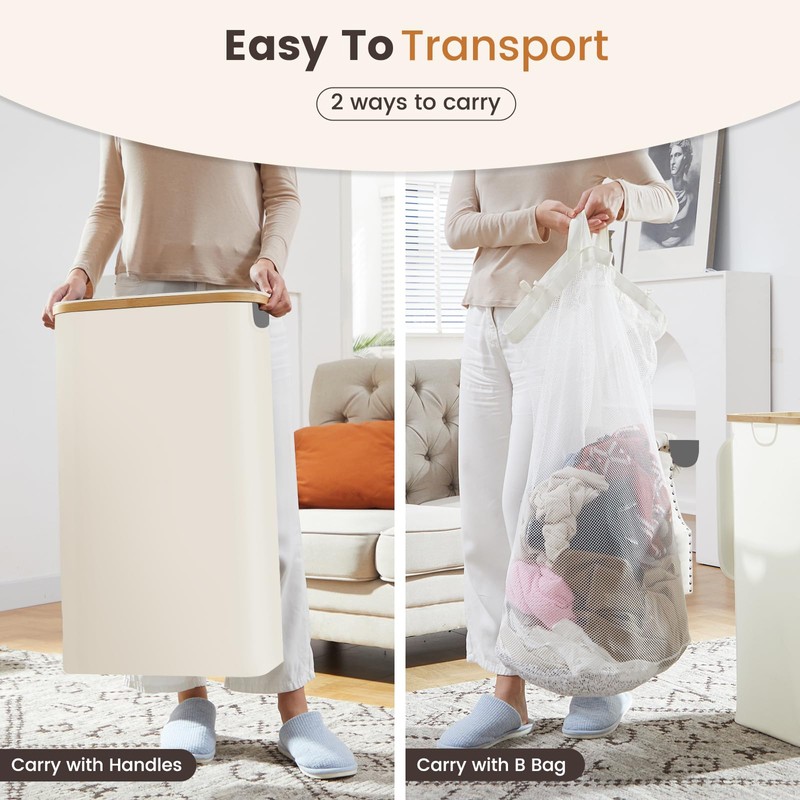 Slim Laundry Hamper with Lid 60L, Dirty clothes Hamper for