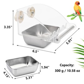 Hypeety - Comedero transparente para pájaros, sin ensuciar, para jaulas, comederos de jaula de pájaros, con perca antideslizante, tazón de acero inoxidable, para periquitos, loros, periquitos