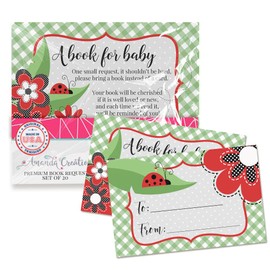 Amanda Creation Book Request Cards Little Lady Bug Bring a Book Insert Request for Baby Shower - 20 2.5 by 4 Inch Double Sided Gift Tags, Made in the USA