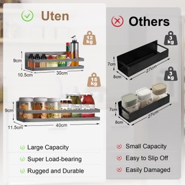 Uten Large Spice Rack for Refrigerator, 2 Pack Strong Magnetic Shelves, Moveable Fridge Organizer for Kitchen Holding Spices, Jars