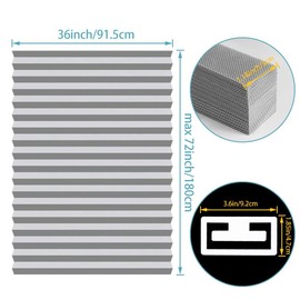 SEEYE Light Filtering Temporary Blinds Cordless Shades Fabric Pleated Fabric Shade Easy to Cut and Install, 36" W x 72" L - 3 Pack, Grey, with 6 Clips