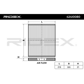 RIDEX Cabin Air Filter 424I0080 Corsa D Hatchback (S07) Adam (M13) 218 mm 265 mm