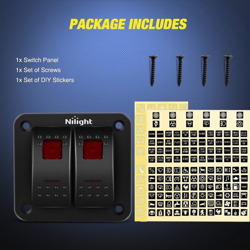 Nilight 2 Gang Rocker Switch Panel 12V 24V DC Red