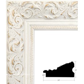 West Frames Bella French Ornate Embossed Wood Wall Picture Frame 2.5" Wide (9" x 12" Frame with Plexiglass & Backing Board, Antique White)