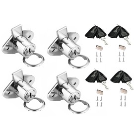 XIEHE 801 Cabinet Drawer Lock with Keys 7/8 inch Outside Cylinder Diameter Chrome Finish 4 Pack Keyed Alike
