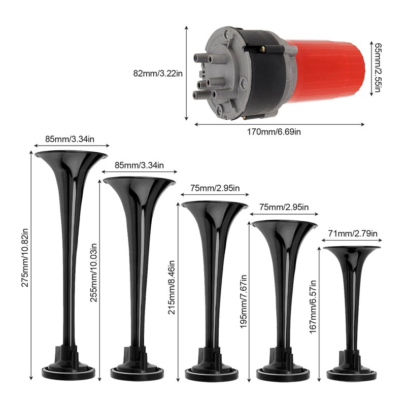 DriSentri 5pcs 125dB Black Trumpet Musical Dixie Car Duke of
