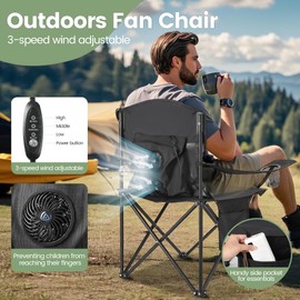 2 Pack Camping Chairs with Fan, Lightweight Camp Chair 300LBS Portable Foldable Chairs for Adults & Teens, Compact with Carry Bag for Camping, Beach, Picnics, Outdoor