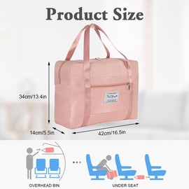 Flintronic Travel Duffel Bag, 42x34x14 Cabin Bag, Underseat Foldable Travel Duffel Bag, Weekend Bag for Women Overnight Bag, Holdall Bag Carry on Hand for Travel, Vacation, Sports, Gym-Noir, Pink