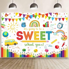 MEHOFOND 7x5ft Back to School Backdrop It's Going to Be A Sweet School Year Photography Background White First Day of Preschool Classroom Decor Students Welcome to Kindergarten Banner Photo Props