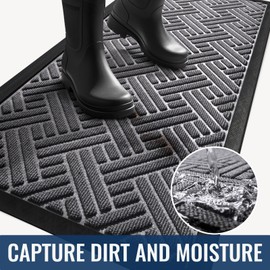 BEHERO Front Door Mat Indoor Outdoor Entrance, 36" x 17" Welcome Mat for Entryway, Stain and Fade Resistant, Heavy Duty Absorbent Door Mat, Non Slip Door Mats Outside, Entry Doormat, Grey