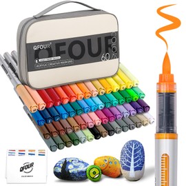 QFOUR Acrylic Paint Markers, 60 Colors Acrylic Markers for Adult Coloring Books, Brush Tip Paint Pens with Automatic Ink Control System for Back to School, Teacher Supplies