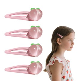 4Pcs Pink Peach Snap Hair Clips for Baby Girls,Cute Sweet Peach Hair Barrettes Accessories Fruit Hairpin Pink Metal Snap Alligator Clips for Girls Toddlers Kids and Teens Gifts