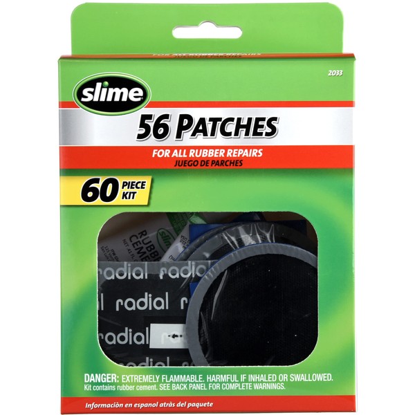 Slime 2033 Rubber Patch Kit, Patches with Glue, Storage Box Included (56 Patches, scuffer, Glue)