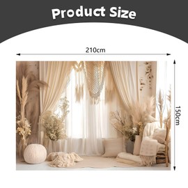 APROPHIC Bohemian Style Photography Background, White Curtains, Pampas Grass, Flowers Photo Background, Medieval Art, For Wedding, Birthday, Photo Wall, Portrait Background 2.1 x 1.5 m