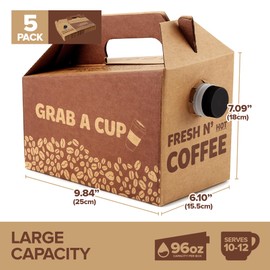 Stock Your Home (5 Pack) 96 oz Disposable Coffee Box Dispensers, Insulated Hot Cold Bulk Beverage Server Carafe, Coffee Carrier with Handle Take Out Containers, Cardboard Coffee Traveler To Go Boxes