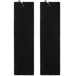 Myartte Golf Towel with Carabiner 19.4" x 5.5" Waffle Pattern Microfiber Golf Towel Black Tri-fold Golf Cleaning Towel for Men Women Golfer (Black 2 pcs)