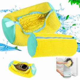 Pack of 2 Laundry Net Shoes Shoe Wash Bag Washing Machine Shoe Bag Washing Machine with Zip Shoe Wash Bag with 360° Cleaning Fluff Increased Inner Friction Shoes for (Yellow Blue)