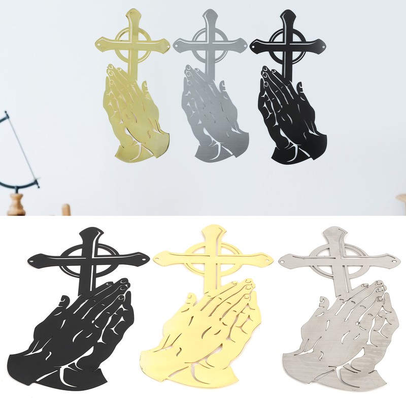 3PCS/Set Peaceful Praying Hands Wall Decor with Religious Cross Garden