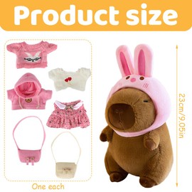 Hojalis Capybara Plush Toy, Dress Up Capybara Cuddly Toy, 25 cm Cute Water Pig Cuddly Toy with Clothes Bag, Capybara Plushies for Dressing Toys for Girls and Boys