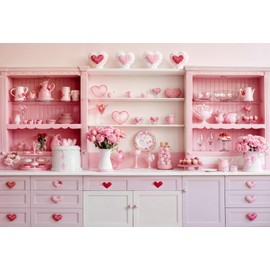 Kate Sweet Heart Backdrops Pink Kitchen Theme Girls Birthday Party Decorations Photo Studio Props, 7x5ft