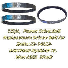 3Pack 135J6 Planer Drive Belt for Ryobi AP10 AP-12, Delta 22-540 TP300, Ridgid, Craftsman Planer