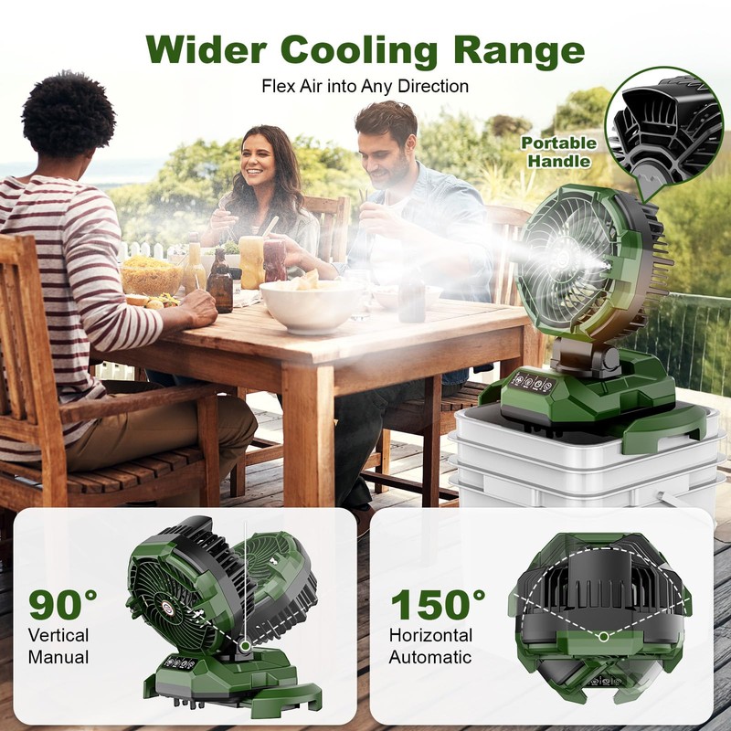 Veubew Misting Fan Portable with 25L Bucket, 30000mAh Rechargeable Battery