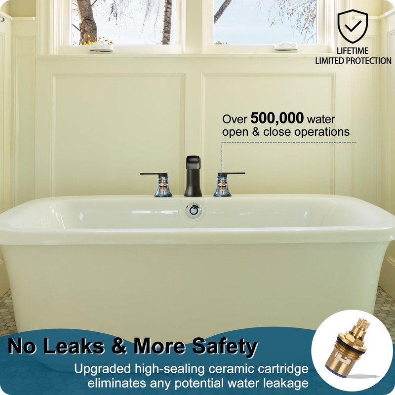 HOIGY Solid Brass Waterfall Bathtub Faucets Set, 3 Hole Matte