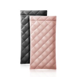 HKzzy Leather Eyeglass Cases 2 Pack Portable Sunglasses Cases Squeeze Top PU Glasses Pouch Travel Soft Trinket Organizer Bags (Black Pink)