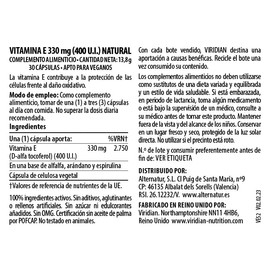Viridian Viridian Natural Vitamin E 400IU, 30 Vegetarian Capsules