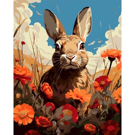 sukoly Paint by Numbers for Adults - Paint by Number Kits for Children Kids Animal,Painting by Numbers for Adults Beginner DIY Canvas Oil Painting 16 x 20 Inch Without Frame (Rabbit)