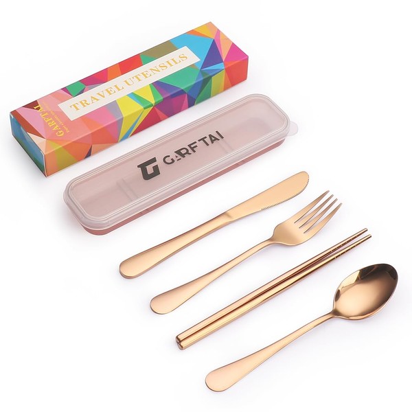 GARFTAI Portable travel utensils set with case. stainless Steel 4pcs