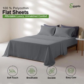 Egypto Easy Care Super King Flat Sheet – Breathable & Hypoallergic Flat Sheets – Shrinkage & Fade Resistant Flat Bed Sheet Grey