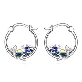 Mermaid Hoop Earrings Sterling Silver Wave Sun Small Hoop Earrings Animal Earrings Mermaid Jewelry Gifts for Women