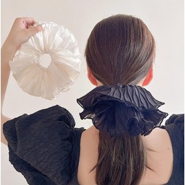 White Oversized Mesh Scrunchie for Women Stylish Black or White Lace Hair Scrunchies for a Fashionable Look Elastic ponytail Holders Large Chiffon Hair Tie with Extra Volume Hair and Ties Accessories
