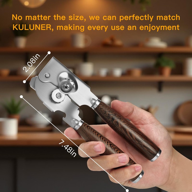 Upgraded Efficient Manual Can Opener - Selected Solid Wood Handle,