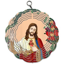 Artistic Christian Jesus Faith Wind Spinner Art 10 inch for Garden Decor with Swivel Hook, Double Sided Circle Hanging Wind Religious Tree Hanger for Yard Porch Front Door