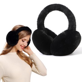 FSMILING Adjustable Winter Ear Warmers Plush Earmuffs Winter Earmuffs Ear Warmer for Women Girls 1/2 Pack, Black 2