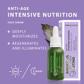 Miraculum Bakuchiol Anti-Ageing Regenerating Day and Night Face Serum - Face Serum with 4D Hyaluronic Acid, Vitamin C, Vegetable Retinol - Vegan and Natural Serum - 30ml