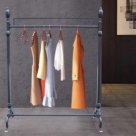 HinLIaDa Vintage Iron Pipe Garment Rack, Floor-standing Garment Hanger with Storage, Heavy Duty Freestanding Hanger Clothes Organizers Display Stand, Garment Shelf for Bedroom, Retail (Black)