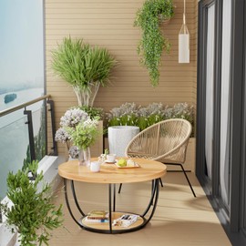 ROOMTEC 31.5" Round Coffee Table, 2-Tier Coffee Tables for Living Room, Small Wood Coffee Table with Storage, Modern Accent Center Table for Living Room & Kitchen