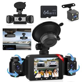 1080P Dash Cam, 4 Kanal Dashcam vorne und hinten im Innenraum, Full HD 2,4 Zoll IPS Bildschirm Dash Cam für Autos mit Nachtsicht, G-Sensor, Loop Aufzeichnung, 24-Stunden Parküberwachung +64G TF Karte