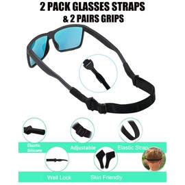 AURAADORN Kids Glasses Strap for Boys Girls, 2 Pack Toddler Glasses Strap for Kids(6.5-10inch),Elastic Sunglass Eyeglass,2 Pair Kid Glass Ear Grip Toddler Glasses Strap