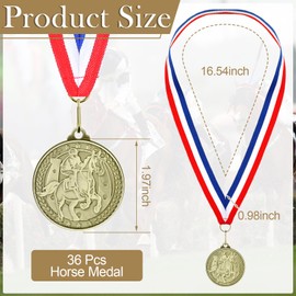 Loetere 36 Pcs Horse Award Medals Bulk Gold Trophy Award Winner Metal Horse Racing Medals Bulk with Neck Ribbons Race Gifts for Horseback Riding Tournaments