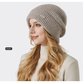 FAVOREAL Womens Warm Knit Beanie Hat Winter Skull Caps Slouchy Hat Cotton Cloth Lined Tuque Thick Knitted Hat for Lady (Khaki)