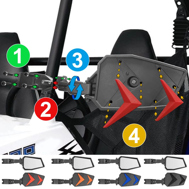 RI UTV Rear View Side Mirrors & Center Mirror For