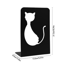 A Pair of Cute Cartoon Cat Nonskid Metal Book Ends Bookends Book Organizer Holder for Home Office Study Decor (Black)