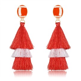 Game Day Earrings Sports Football Earrings Rugby Tassel Earrings for Women Dangling Fun Team Color Statement Earrings Game Day Team Supports Fan Jewelry Gift(Orange White)