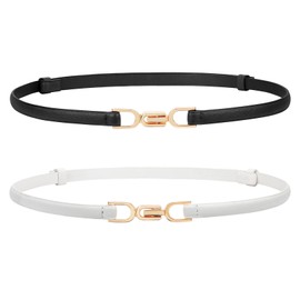 JASGOOD 2 Pack Women Skinny Leather Belt Adjustable Thin Waist Belt Fashion Buckle Belt for Dress,black+white